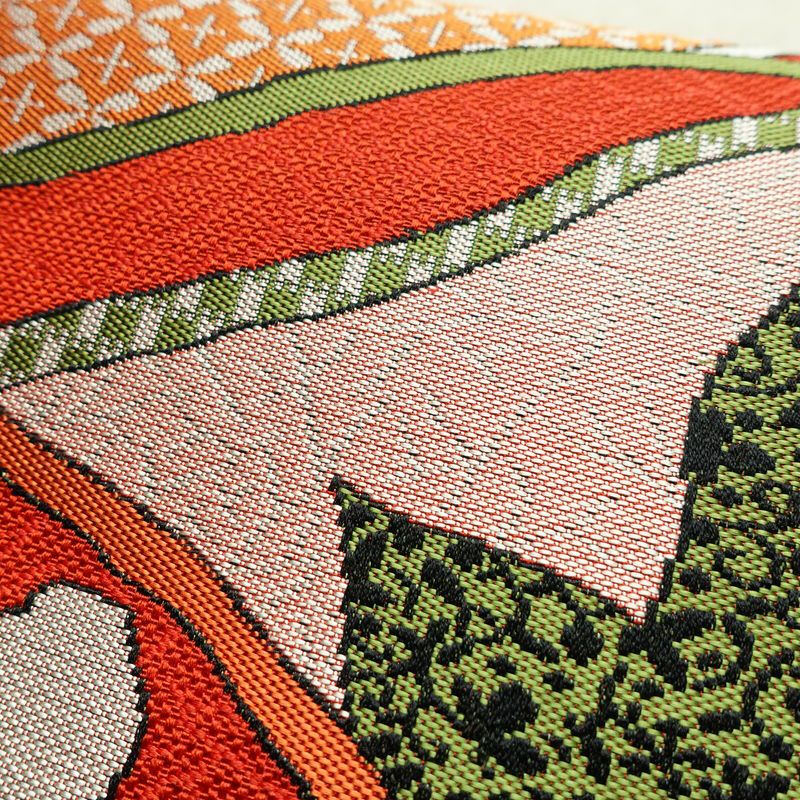 名古屋帯 六通柄 美品 正絹 木の葉・植物柄 松葉仕立て なごや帯 リサイクル帯 帯 赤・朱_画像5