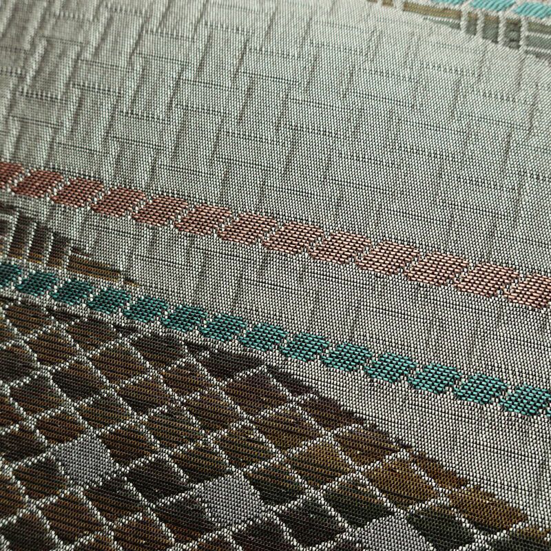 名古屋帯 六通柄 美品 正絹 幾何学柄・抽象柄 通し仕立て なごや帯 リサイクル帯 帯 未使用品 多色使い_画像5