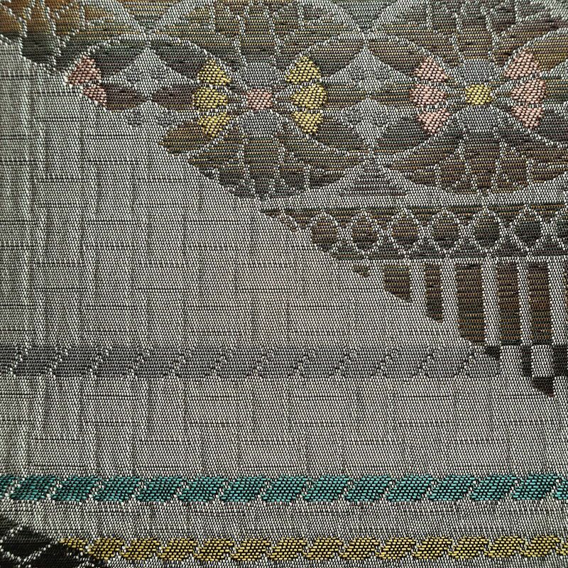 名古屋帯 六通柄 美品 正絹 幾何学柄・抽象柄 通し仕立て なごや帯 リサイクル帯 帯 未使用品 多色使い_画像6