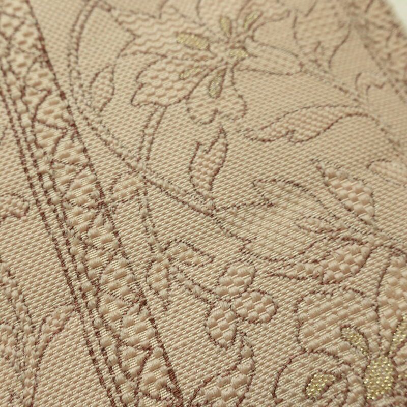 名古屋帯 六通柄 正絹 花柄 名古屋仕立て なごや帯 リサイクル帯 帯 ベージュ_画像5