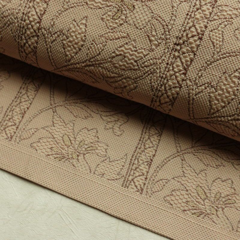 名古屋帯 六通柄 正絹 花柄 名古屋仕立て なごや帯 リサイクル帯 帯 ベージュ_画像8