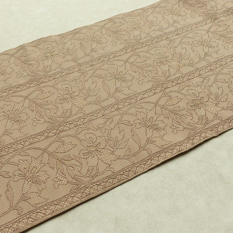 名古屋帯 六通柄 正絹 花柄 名古屋仕立て なごや帯 リサイクル帯 帯 ベージュ_画像11