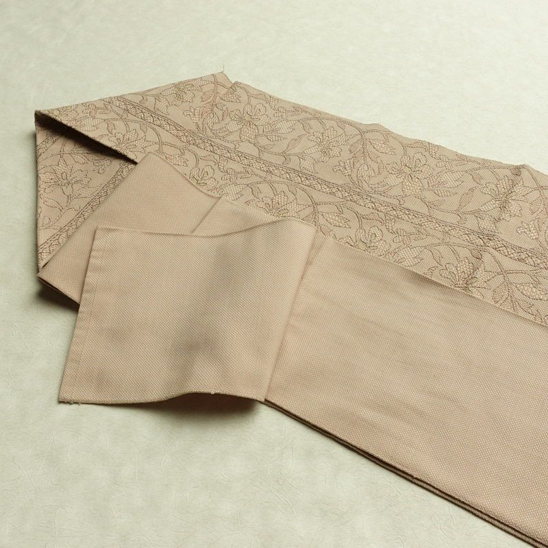 名古屋帯 六通柄 正絹 花柄 名古屋仕立て なごや帯 リサイクル帯 帯 ベージュ_画像21