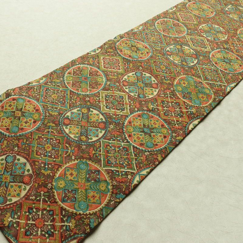 名古屋帯 全通柄 正絹 名古屋仕立て なごや帯 リサイクル帯 帯 茶_画像9