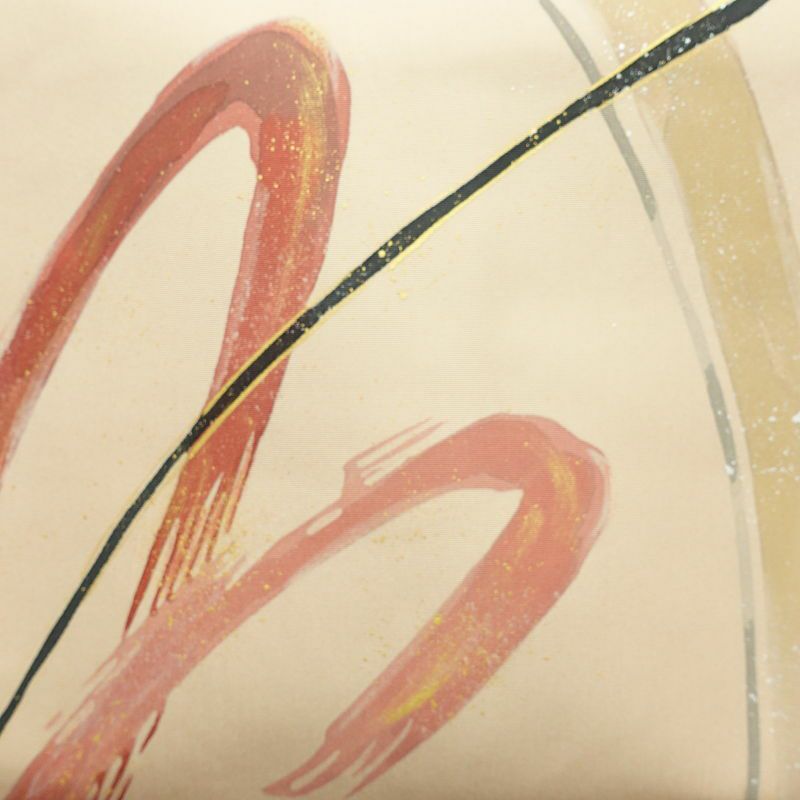 名古屋帯 太鼓柄 美品 正絹 幾何学柄・抽象柄 名古屋仕立て なごや帯 リサイクル帯 帯 箔 シンプル ベージュ_画像2