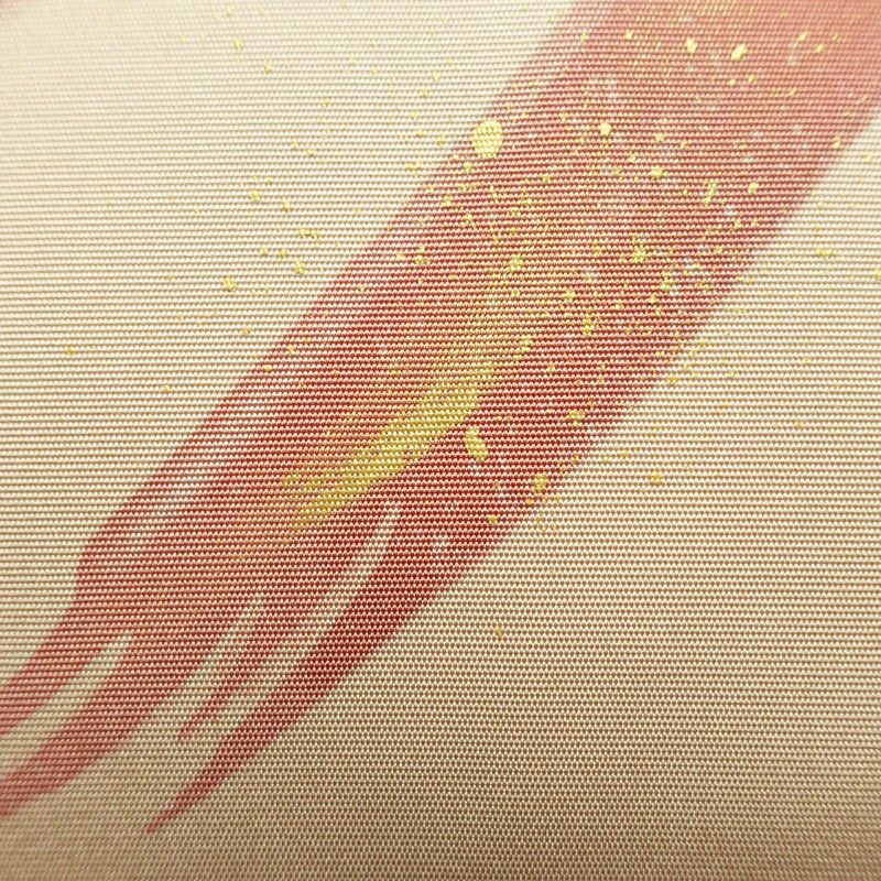 名古屋帯 太鼓柄 美品 正絹 幾何学柄・抽象柄 名古屋仕立て なごや帯 リサイクル帯 帯 箔 シンプル ベージュ_画像4