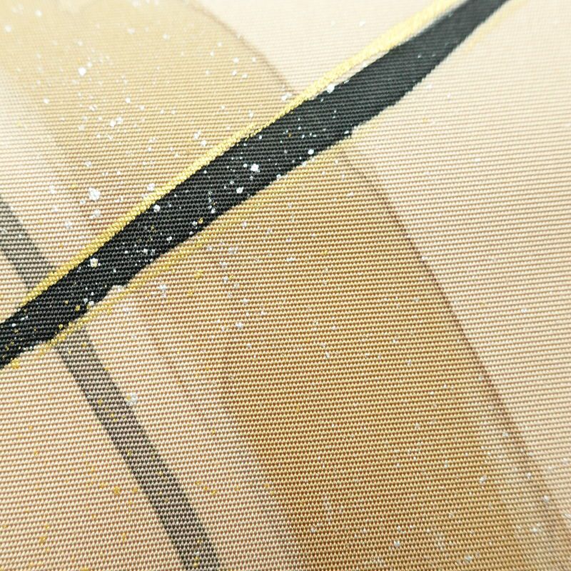 名古屋帯 太鼓柄 美品 正絹 幾何学柄・抽象柄 名古屋仕立て なごや帯 リサイクル帯 帯 箔 シンプル ベージュ_画像6