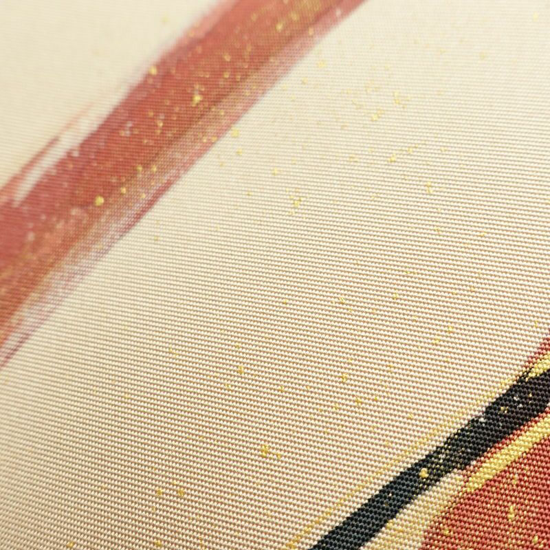 名古屋帯 太鼓柄 美品 正絹 幾何学柄・抽象柄 名古屋仕立て なごや帯 リサイクル帯 帯 箔 シンプル ベージュ_画像8