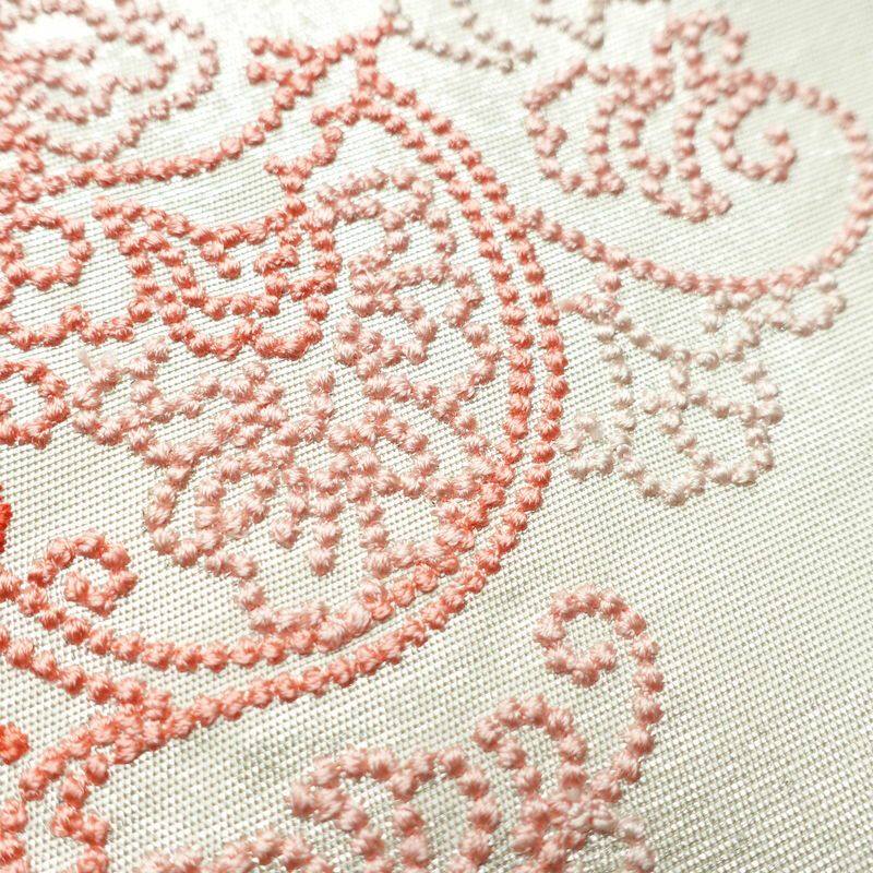 名古屋帯 太鼓柄 良品 しつけ糸付き 相良刺繍 正絹 幾何学柄・抽象柄 名古屋仕立て なごや帯 リサイクル帯 帯 刺繍 白_画像5