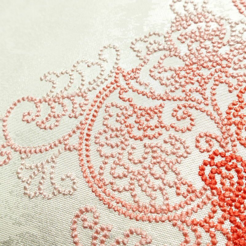 名古屋帯 太鼓柄 良品 しつけ糸付き 相良刺繍 正絹 幾何学柄・抽象柄 名古屋仕立て なごや帯 リサイクル帯 帯 刺繍 白_画像7