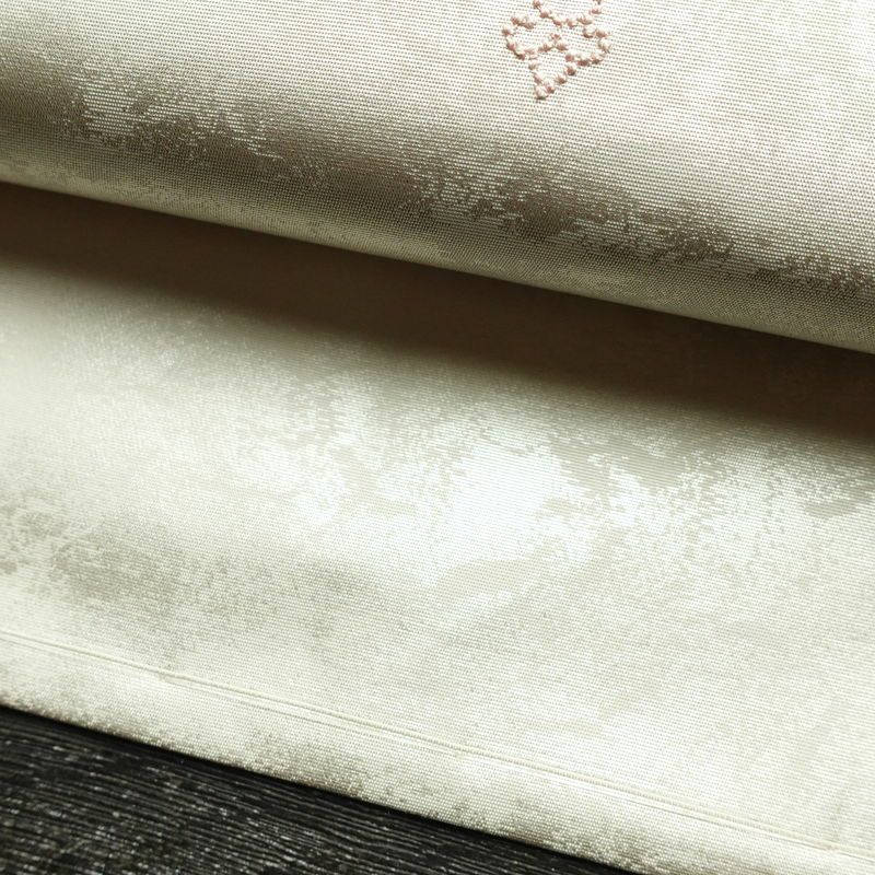 名古屋帯 太鼓柄 良品 しつけ糸付き 相良刺繍 正絹 幾何学柄・抽象柄 名古屋仕立て なごや帯 リサイクル帯 帯 刺繍 白_画像9