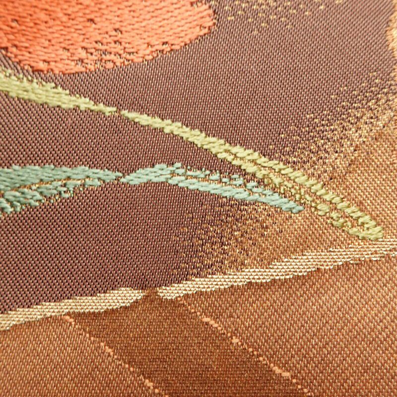 名古屋帯 六通柄 良品 正絹 花柄 名古屋仕立て なごや帯 リサイクル帯 帯 箔 淡橙 薄オレンジ 橙_画像4