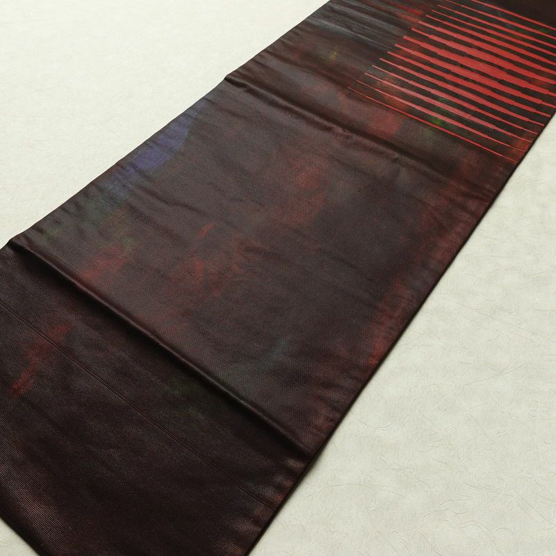 名古屋帯 太鼓柄 正絹 幾何学柄・抽象柄 名古屋仕立て なごや帯 リサイクル帯 帯 箔 モダン 茶_画像8