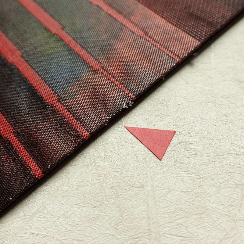 名古屋帯 太鼓柄 正絹 幾何学柄・抽象柄 名古屋仕立て なごや帯 リサイクル帯 帯 箔 モダン 茶_画像12