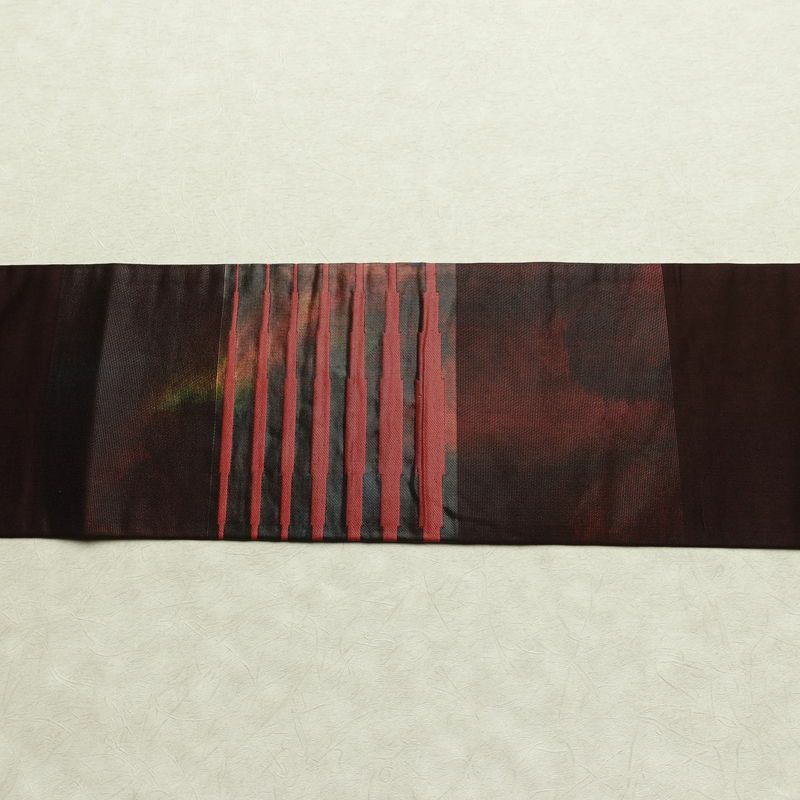 名古屋帯 太鼓柄 正絹 幾何学柄・抽象柄 名古屋仕立て なごや帯 リサイクル帯 帯 箔 モダン 茶_画像14