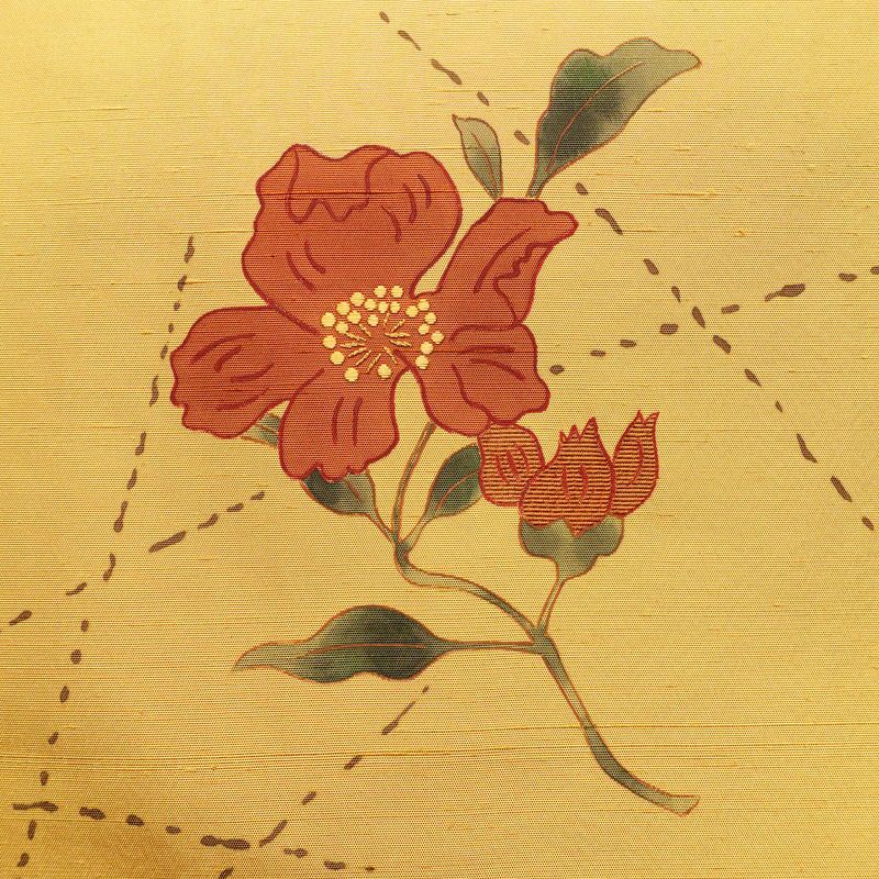 名古屋帯 太鼓柄 良品 正絹 花柄 名古屋仕立て なごや帯 リサイクル帯 帯 シンプル 黄・黄土色_画像2