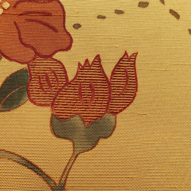 名古屋帯 太鼓柄 良品 正絹 花柄 名古屋仕立て なごや帯 リサイクル帯 帯 シンプル 黄・黄土色_画像4