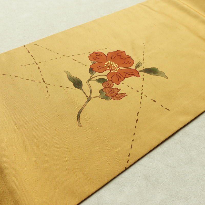 名古屋帯 太鼓柄 良品 正絹 花柄 名古屋仕立て なごや帯 リサイクル帯 帯 シンプル 黄・黄土色_画像12