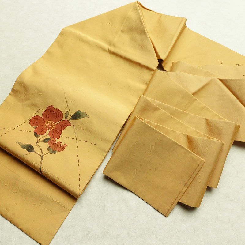 名古屋帯 太鼓柄 良品 正絹 花柄 名古屋仕立て なごや帯 リサイクル帯 帯 シンプル 黄・黄土色_画像17