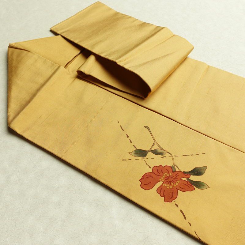 名古屋帯 太鼓柄 良品 正絹 花柄 名古屋仕立て なごや帯 リサイクル帯 帯 シンプル 黄・黄土色_画像21
