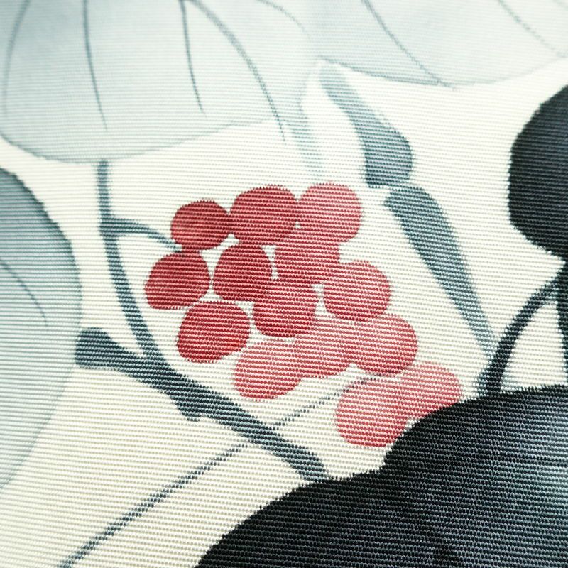 名古屋帯 太鼓柄 良品 落款入り 正絹 木の葉・植物柄 名古屋仕立て なごや帯 リサイクル帯 帯 白_画像5