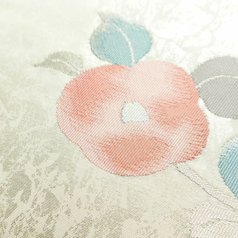 名古屋帯 六通柄 正絹 花柄 名古屋仕立て なごや帯 リサイクル帯 帯 箔 白_画像5