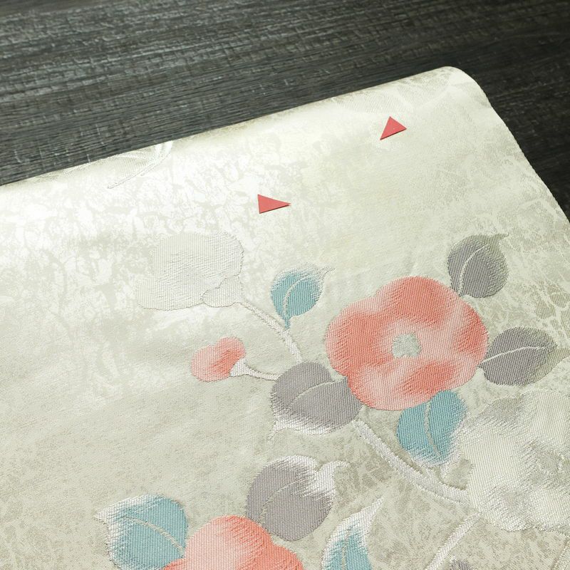 名古屋帯 六通柄 正絹 花柄 名古屋仕立て なごや帯 リサイクル帯 帯 箔 白_画像6