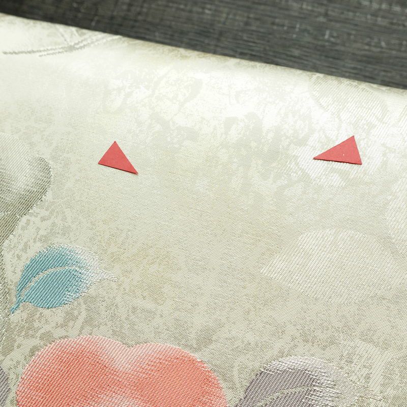 名古屋帯 六通柄 正絹 花柄 名古屋仕立て なごや帯 リサイクル帯 帯 箔 白_画像7