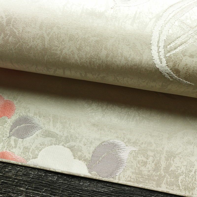 名古屋帯 六通柄 正絹 花柄 名古屋仕立て なごや帯 リサイクル帯 帯 箔 白_画像8