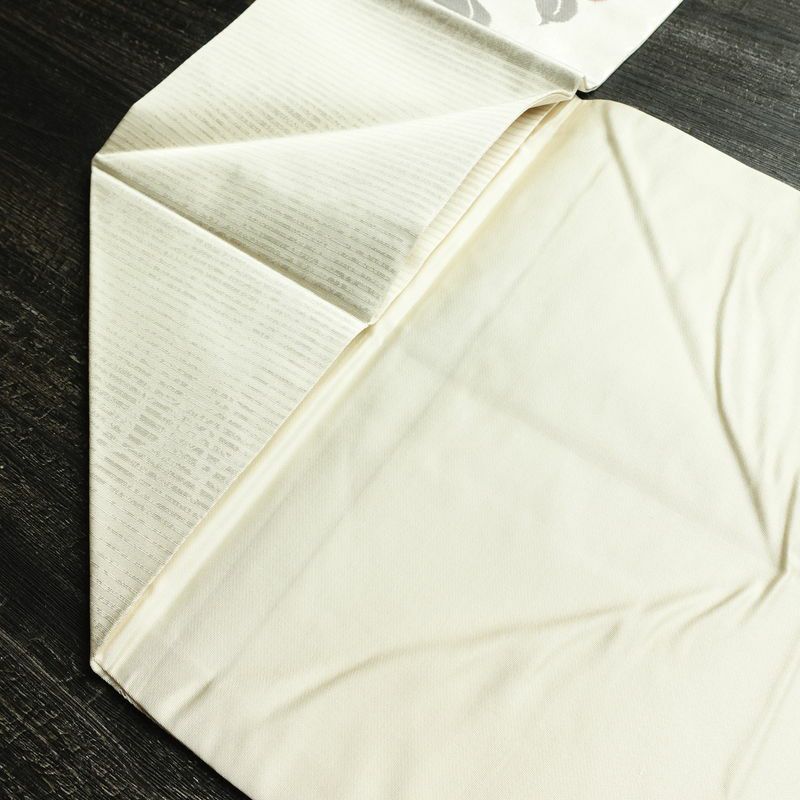 名古屋帯 六通柄 正絹 花柄 名古屋仕立て なごや帯 リサイクル帯 帯 箔 白_画像19