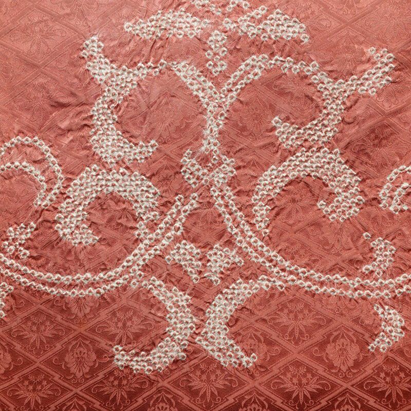 名古屋帯 太鼓柄 絞り 正絹 幾何学柄・抽象柄 名古屋仕立て なごや帯 リサイクル帯 帯 ピンク_画像2