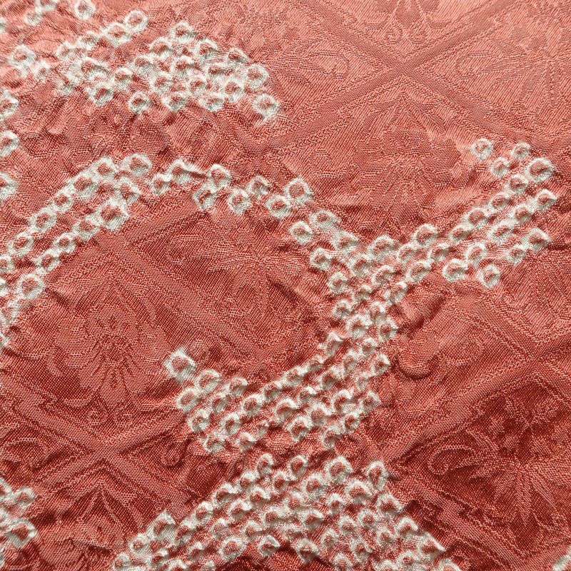 名古屋帯 太鼓柄 絞り 正絹 幾何学柄・抽象柄 名古屋仕立て なごや帯 リサイクル帯 帯 ピンク_画像4