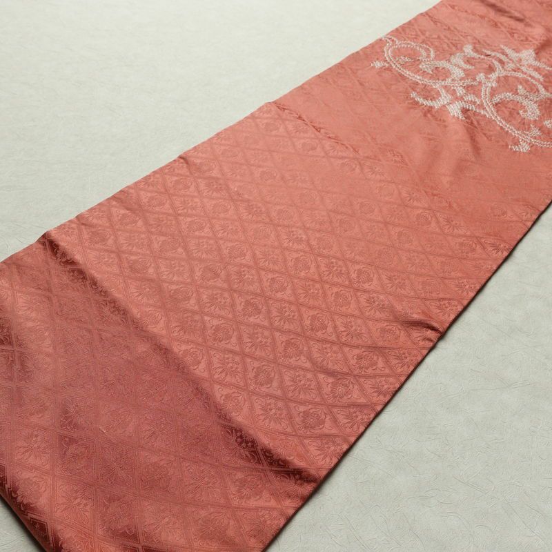 名古屋帯 太鼓柄 絞り 正絹 幾何学柄・抽象柄 名古屋仕立て なごや帯 リサイクル帯 帯 ピンク_画像9