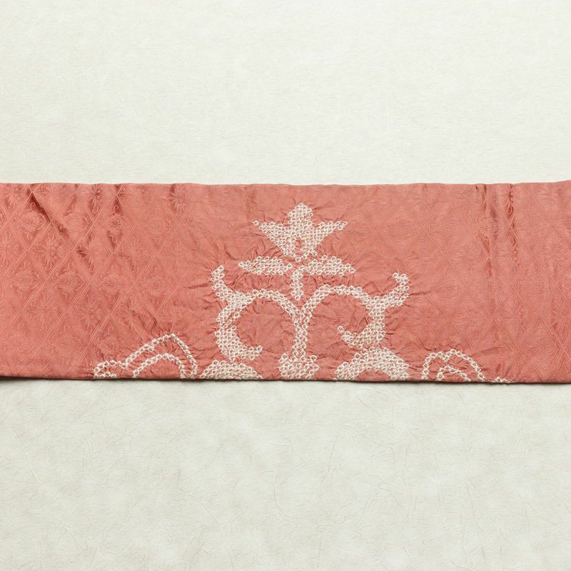 名古屋帯 太鼓柄 絞り 正絹 幾何学柄・抽象柄 名古屋仕立て なごや帯 リサイクル帯 帯 ピンク_画像14