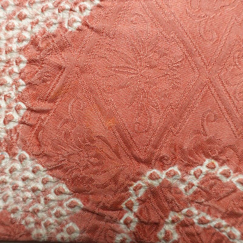 名古屋帯 太鼓柄 絞り 正絹 幾何学柄・抽象柄 名古屋仕立て なごや帯 リサイクル帯 帯 ピンク_画像16