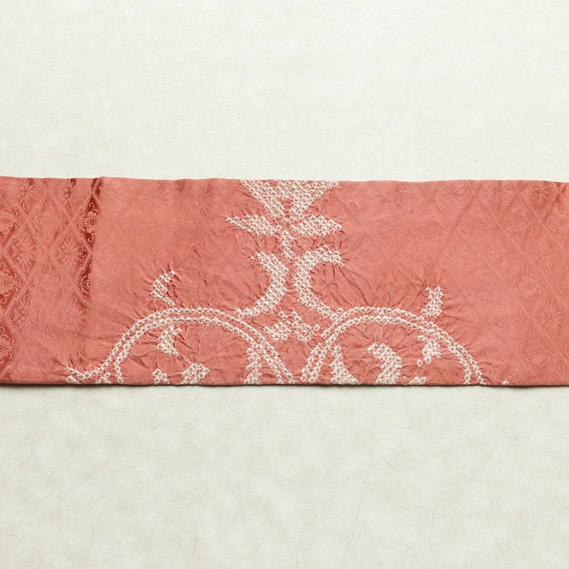 名古屋帯 太鼓柄 絞り 正絹 幾何学柄・抽象柄 名古屋仕立て なごや帯 リサイクル帯 帯 ピンク_画像17