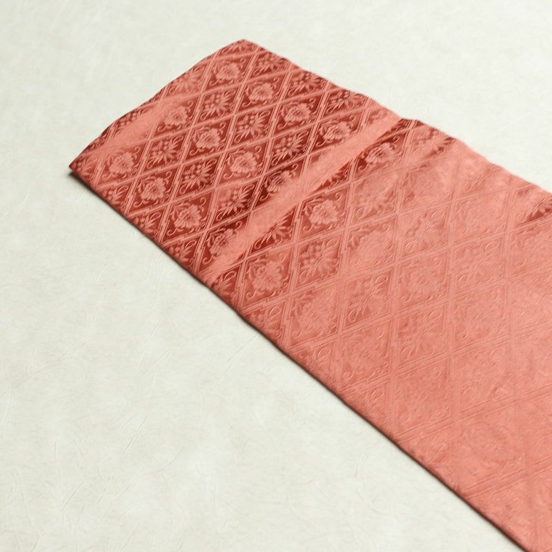 名古屋帯 太鼓柄 絞り 正絹 幾何学柄・抽象柄 名古屋仕立て なごや帯 リサイクル帯 帯 ピンク_画像18