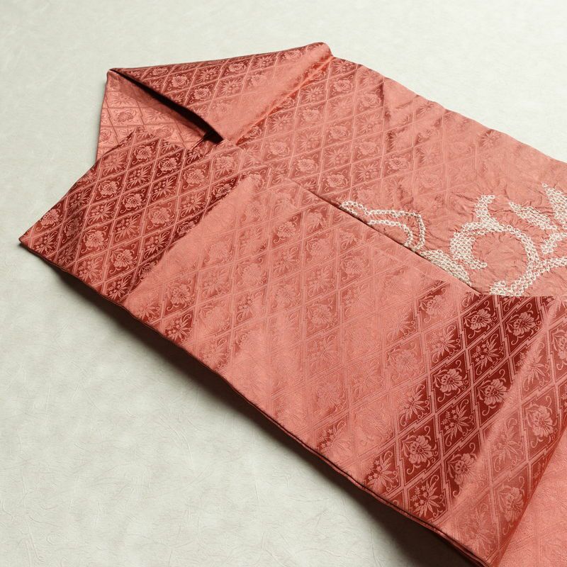 名古屋帯 太鼓柄 絞り 正絹 幾何学柄・抽象柄 名古屋仕立て なごや帯 リサイクル帯 帯 ピンク_画像23