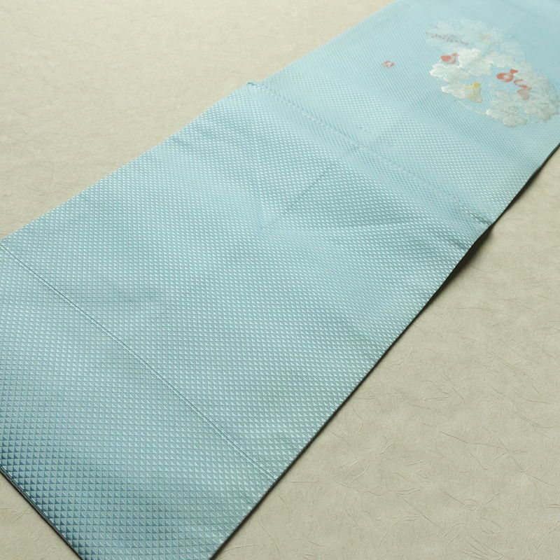 名古屋帯 太鼓柄 正絹 木の葉・植物柄 名古屋仕立て なごや帯 リサイクル帯 帯 金糸 銀糸 青・紺_画像11