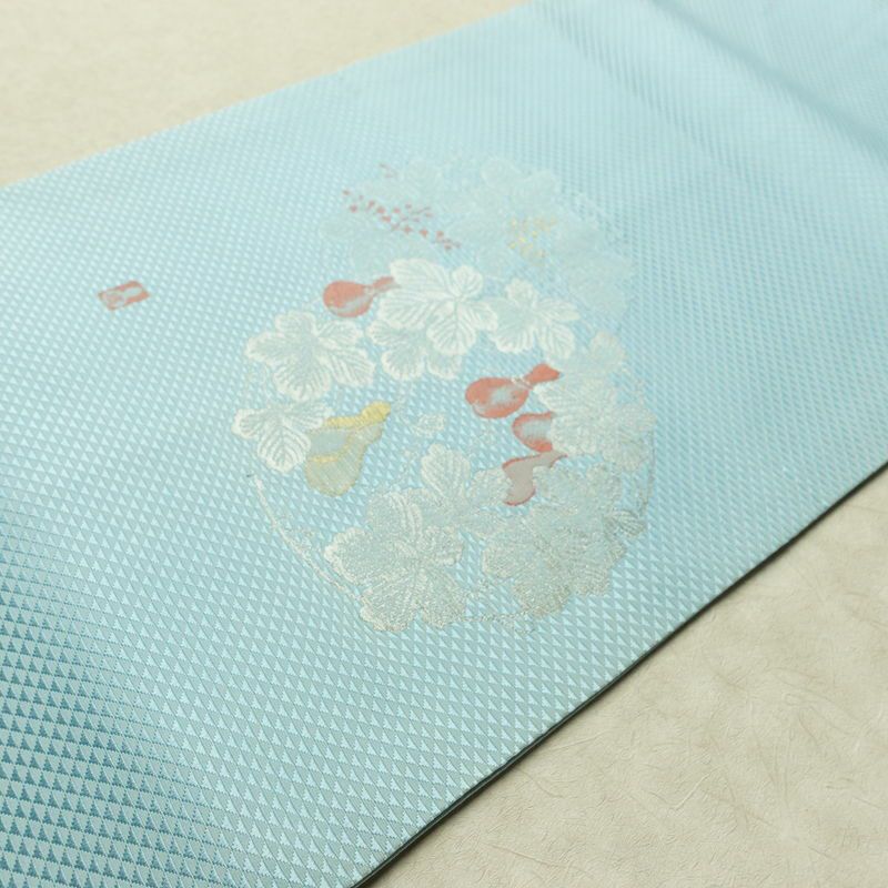 名古屋帯 太鼓柄 正絹 木の葉・植物柄 名古屋仕立て なごや帯 リサイクル帯 帯 金糸 銀糸 青・紺_画像13