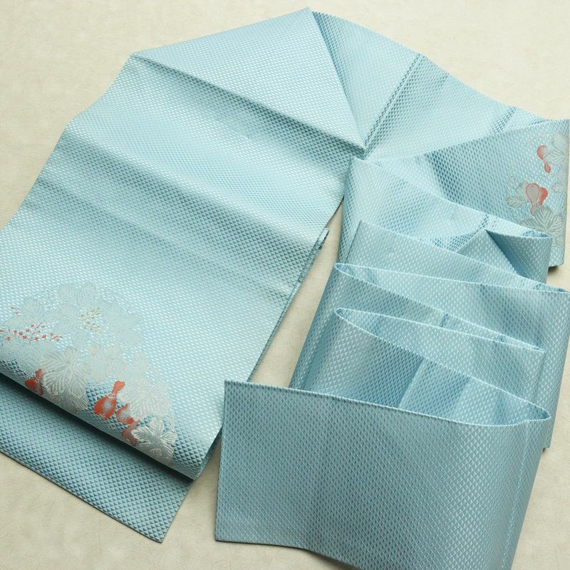 名古屋帯 太鼓柄 正絹 木の葉・植物柄 名古屋仕立て なごや帯 リサイクル帯 帯 金糸 銀糸 青・紺_画像18