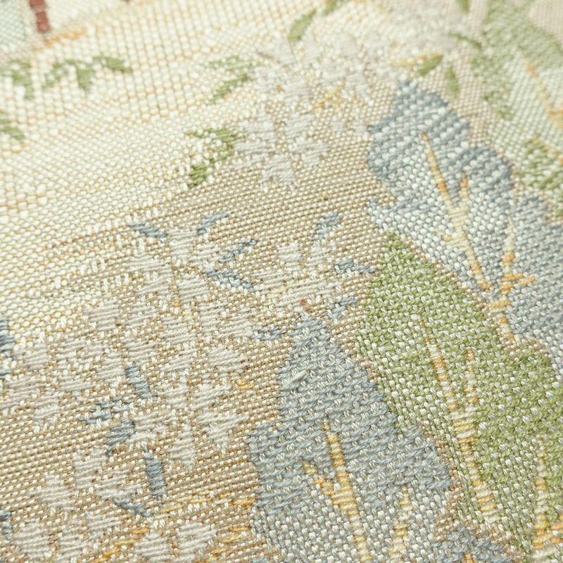 名古屋帯 六通柄 美品 正絹 風景柄 通し仕立て なごや帯 リサイクル帯 帯 ベージュ_画像5