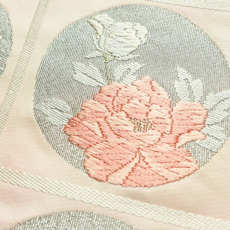 名古屋帯 太鼓柄 正絹 花柄 名古屋仕立て なごや帯 リサイクル帯 帯 箔 四季花 ピンク_画像3