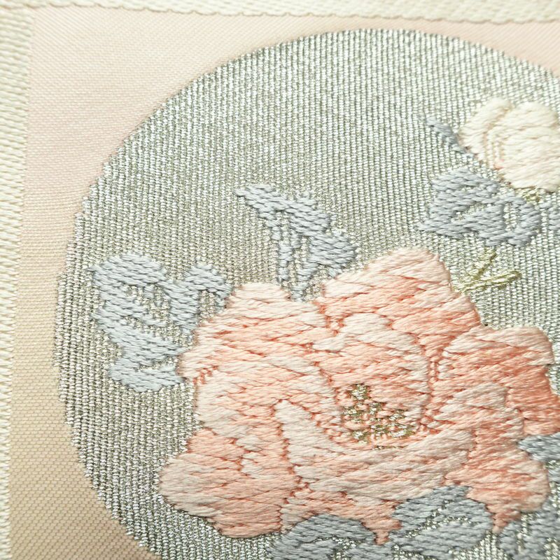 名古屋帯 太鼓柄 正絹 花柄 名古屋仕立て なごや帯 リサイクル帯 帯 箔 四季花 ピンク_画像4