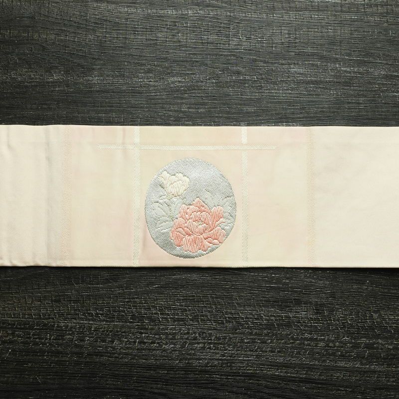 名古屋帯 太鼓柄 正絹 花柄 名古屋仕立て なごや帯 リサイクル帯 帯 箔 四季花 ピンク_画像12