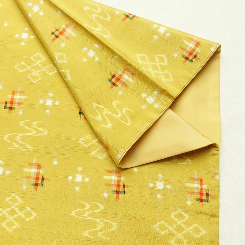 紬 良品 正絹 古典柄 袷仕立て 身丈155.5cm 裄丈63.5cm リサイクル着物 着物 モダン 黄・黄土色_画像14