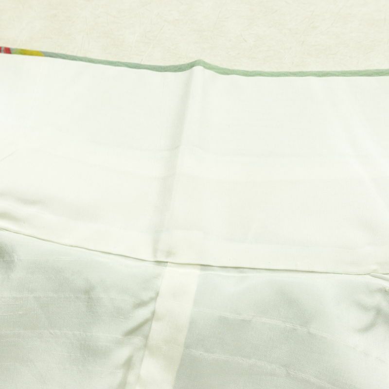 小紋 正絹 花柄 袷仕立て 身丈160.5cm 裄丈67.5cm リサイクル着物 着物 ぼかし 緑・うぐいす色_画像19
