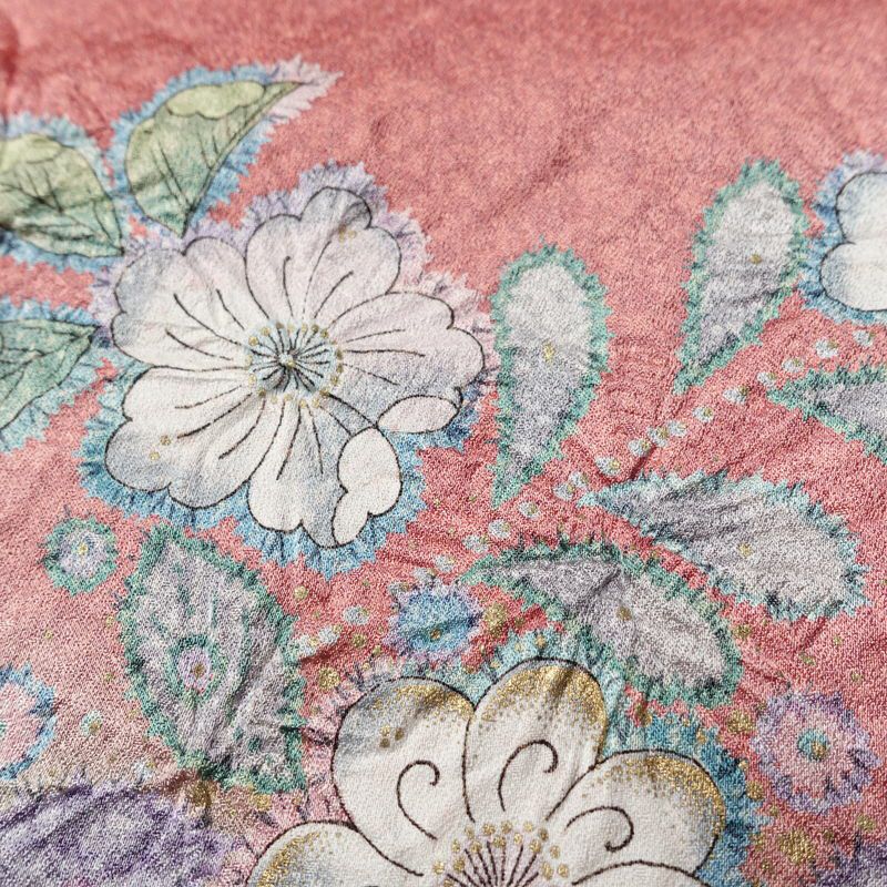 訪問着 良品 一つ紋付き 辻が花 正絹 花柄 袷仕立て 身丈162.5cm 裄丈64cm リサイクル着物 着物 金彩 ピンク_画像7