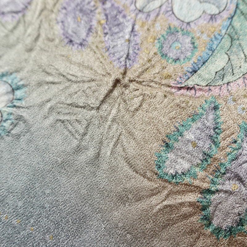 訪問着 良品 一つ紋付き 辻が花 正絹 花柄 袷仕立て 身丈162.5cm 裄丈64cm リサイクル着物 着物 金彩 ピンク_画像10