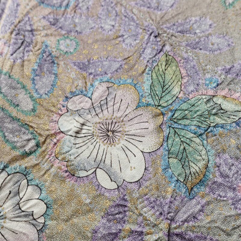 訪問着 良品 一つ紋付き 辻が花 正絹 花柄 袷仕立て 身丈162.5cm 裄丈64cm リサイクル着物 着物 金彩 ピンク_画像11